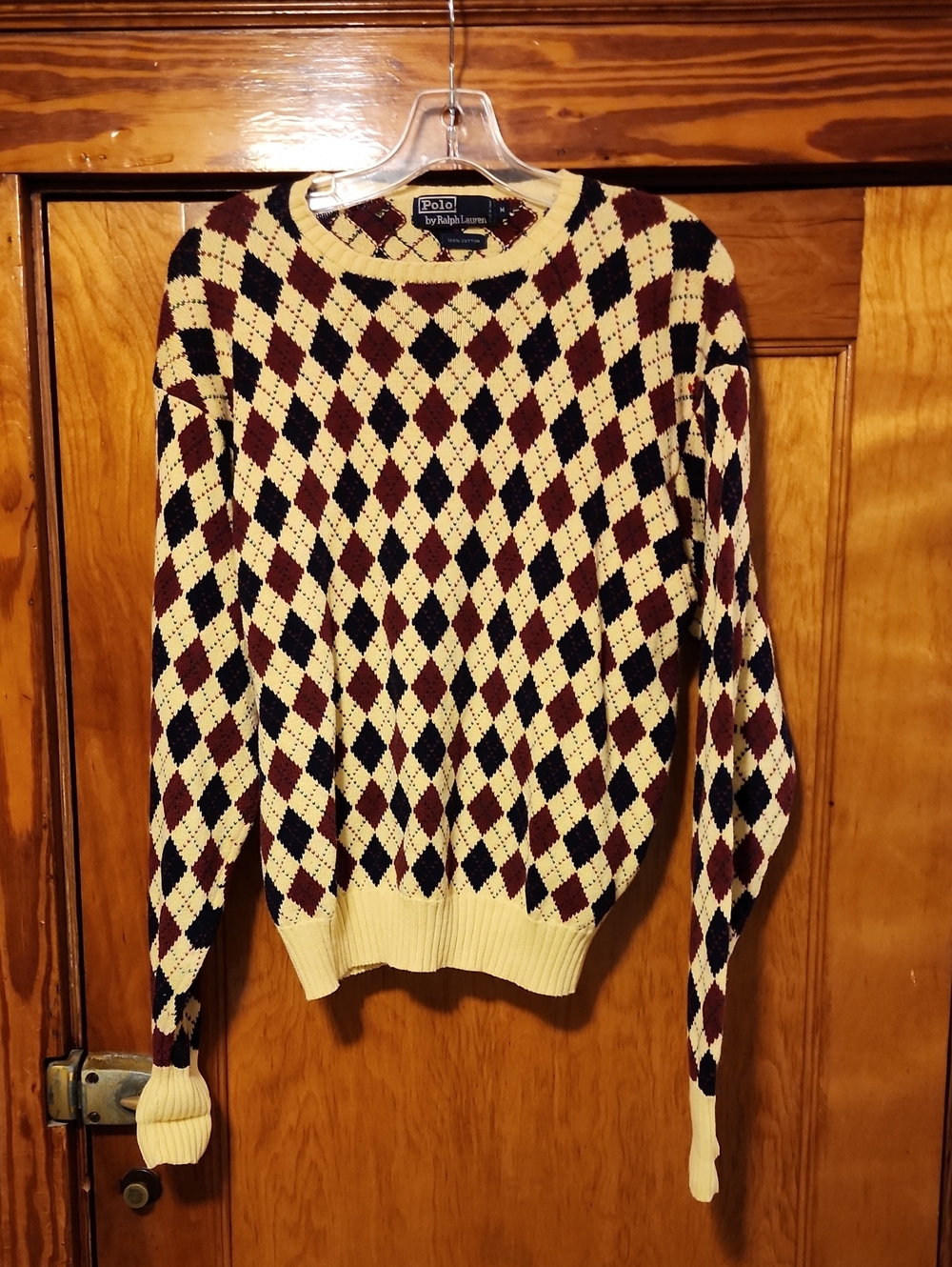 Polo by Ralph Lauren Argyle Crewneck Cotton Sweater - Cream, Burgundy, Navy